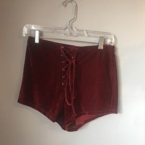 Velvet Lace Up Shorts